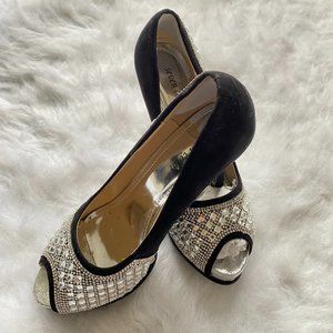 SEVEN COLORS Platform Rhinestones Peep Toe Pumps